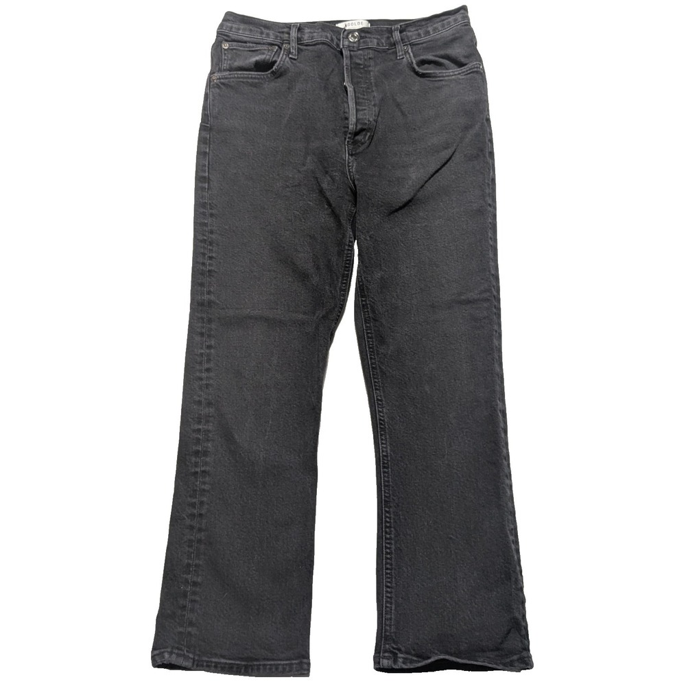 Agolde Riley Crop‎ Jeans Women 29 Black Organic Cotton Button-Fly Stretch Denim